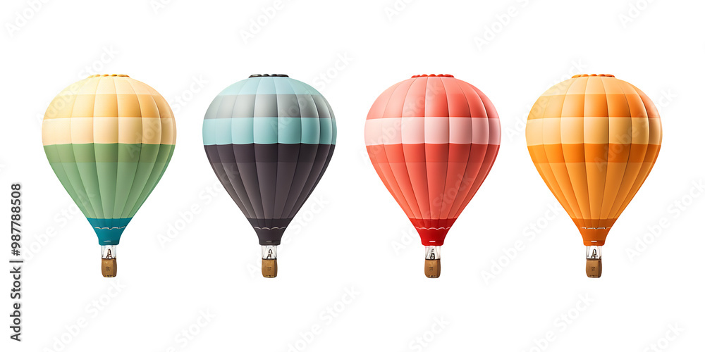 Obraz premium A vibrant illustration of colorful hot air balloons floating in the sky, showcasing adventure and travel in a fun, whimsical design with clipping path, PNG collection, PNG image, PNG files, Generative