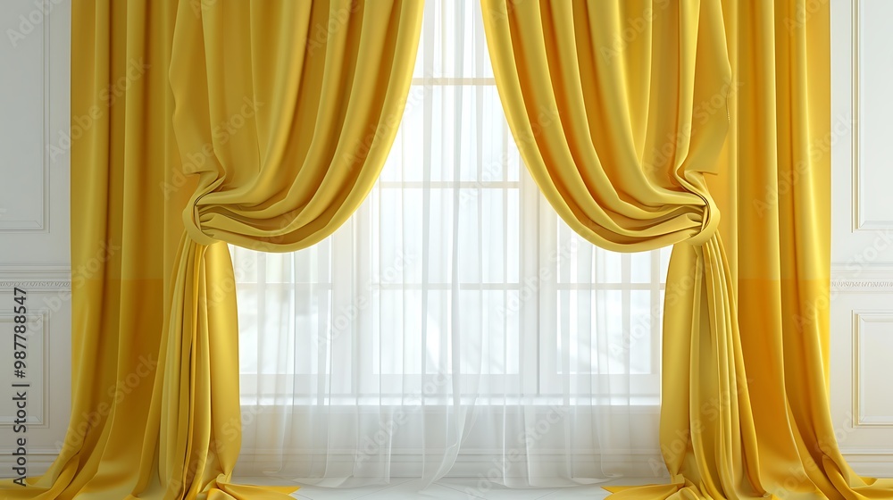 Soft yellow curtains on a window