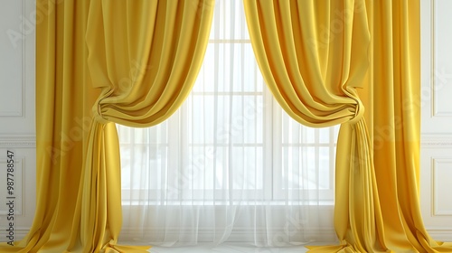 Soft yellow curtains on a window
