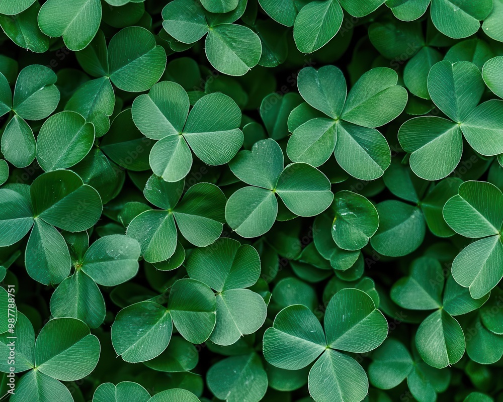 A patch of lush clover growing in the shade, its green leaves creating a soft, vibrant carpet A patch of lush clover growing in the shade, its green leaves creating a soft, vibrant carpet