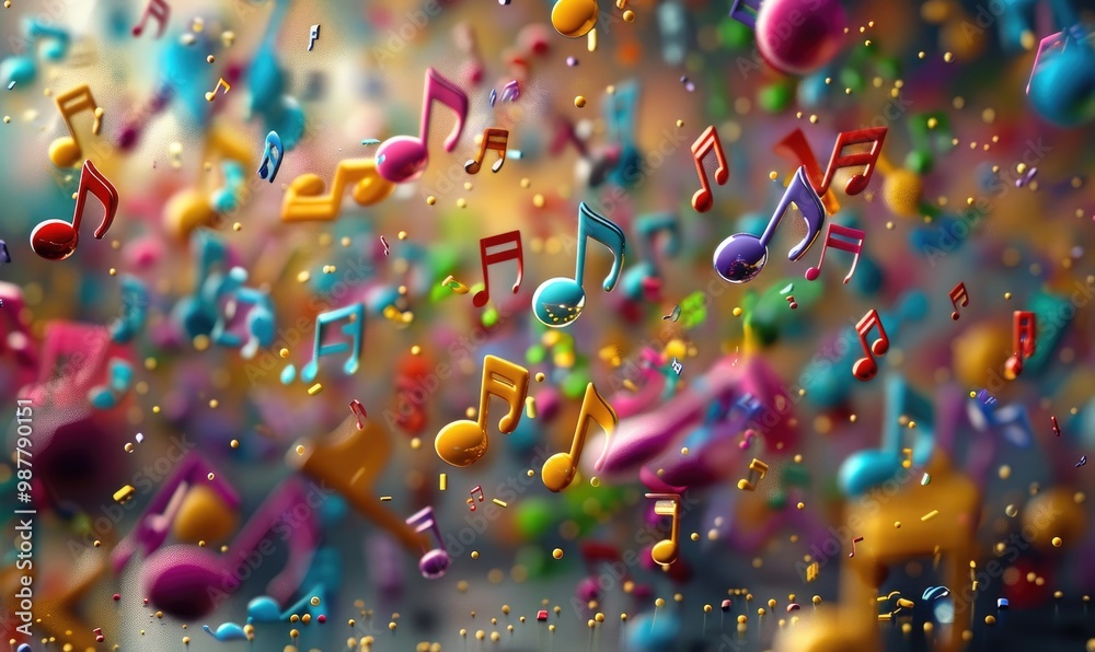 Dynamic Harmony: Colorful Music Notes and Instruments in Motion Dynamic Harmony: Colorful Music Notes and Instruments in Motion