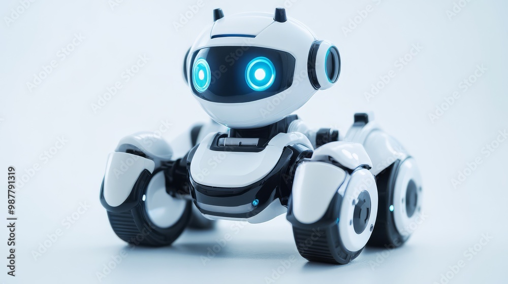 A small interactive robot moves effortlessly helping kids explore and learn through play A small interactive robot moves effortlessly helping kids explore and learn through play