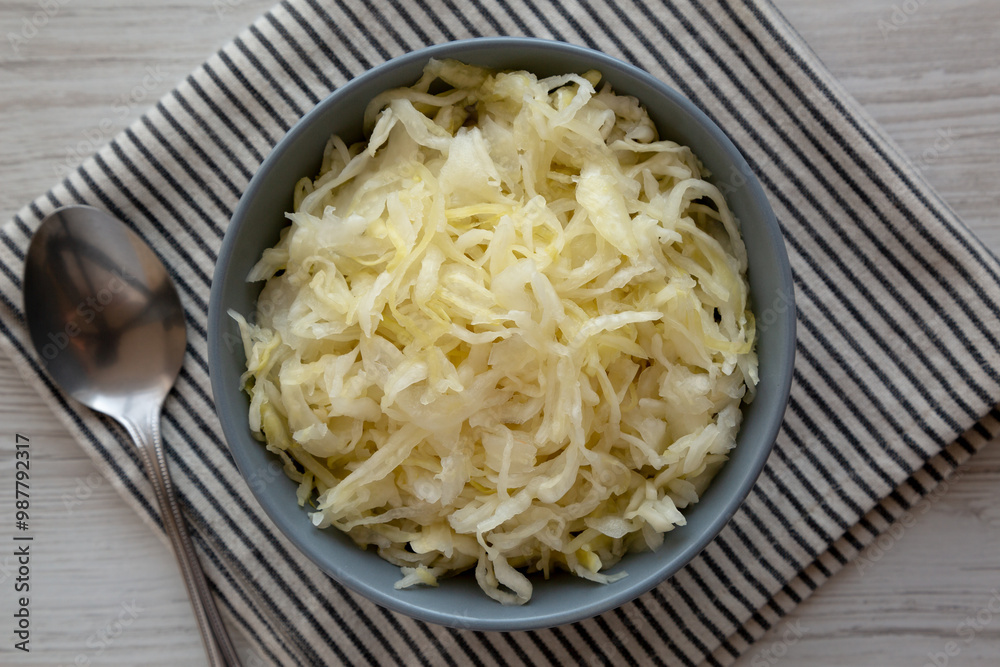 Homemade German Sauerkraut in a Bowl, top view. Homemade German Sauerkraut in a Bowl, top view.