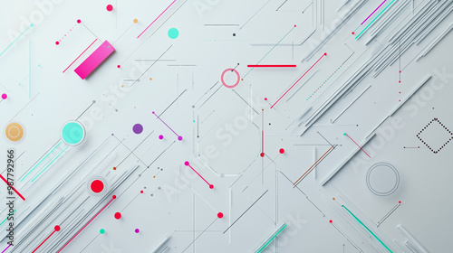 Abstract white background with Colorful geometric and circle lines. Digital future technology . Abstract business connection of lines from nodes innovation of communication in the network.