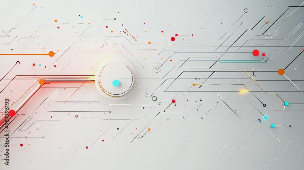 Fototapeta premium Abstract white background with Colorful circle lines. Digital future technology . Abstract business connection of lines from nodes innovation of communication in the network.