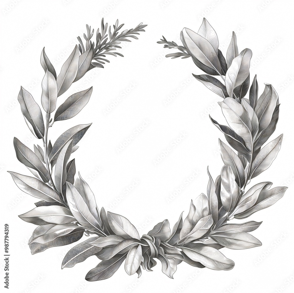 Hand-drawn laurel leaves wreath. Hand-drawn laurel leaves wreath.