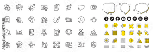 Set of Headshot, Checklist and Globe line icons for web app. Design elements, Social media icons. Business podium, Teamwork, Speech bubble icons. Vector