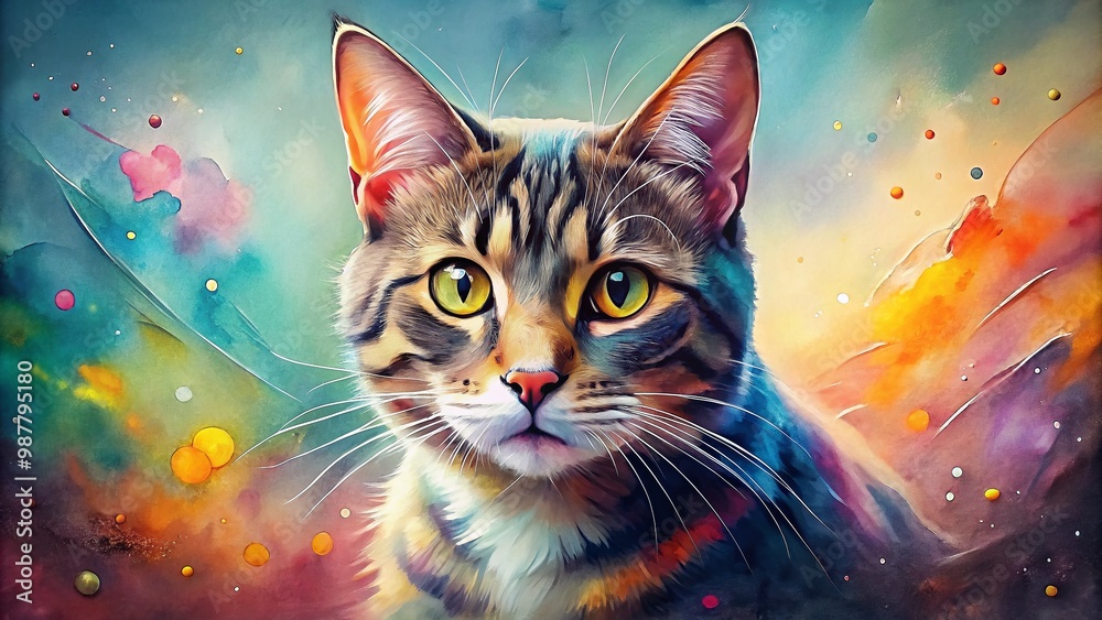 Whimsical Watercolor Painting of a Playful Cat in Vibrant Colors on a Soft Textured Background Whimsical Watercolor Painting of a Playful Cat in Vibrant Colors on a Soft Textured Background