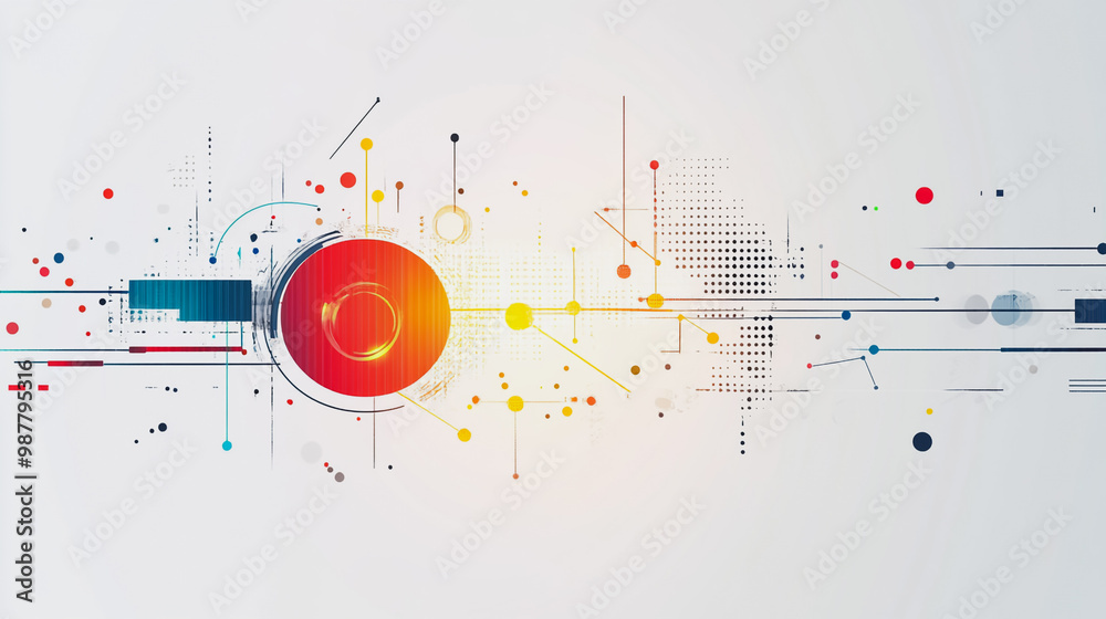Obraz premium Abstract white background with Colorful circle lines. Digital future technology . Abstract business connection of lines from nodes innovation of communication in the network.