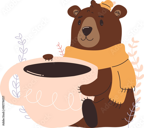 Cute bear with coffee cup illustration