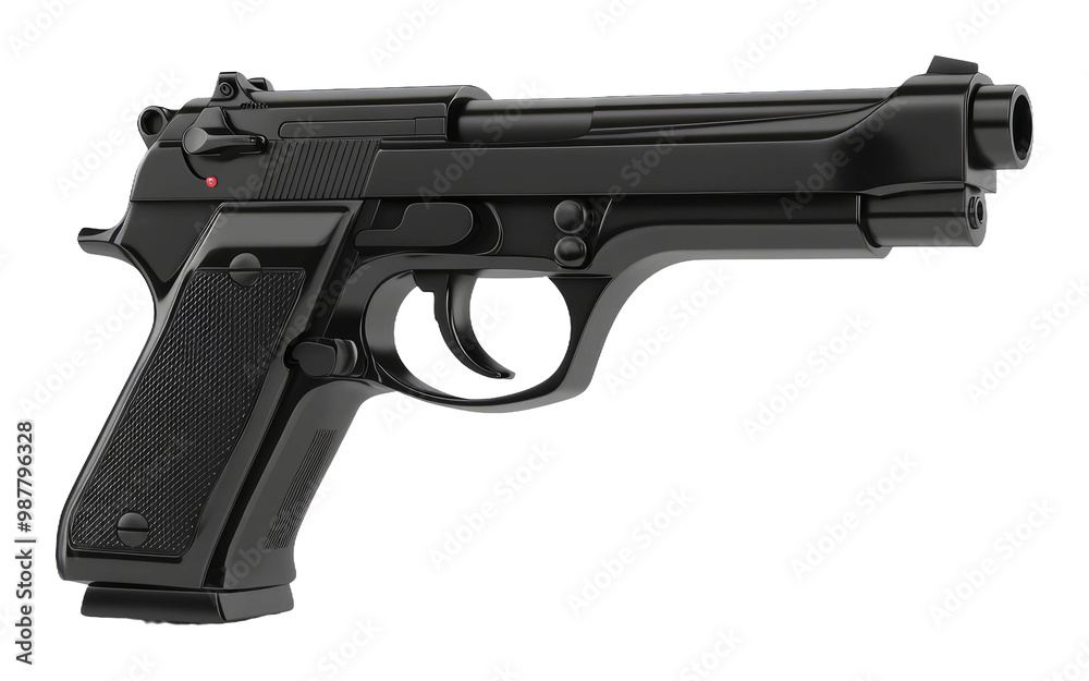 Realistic Black Handgun Isolated on Transparent Background
