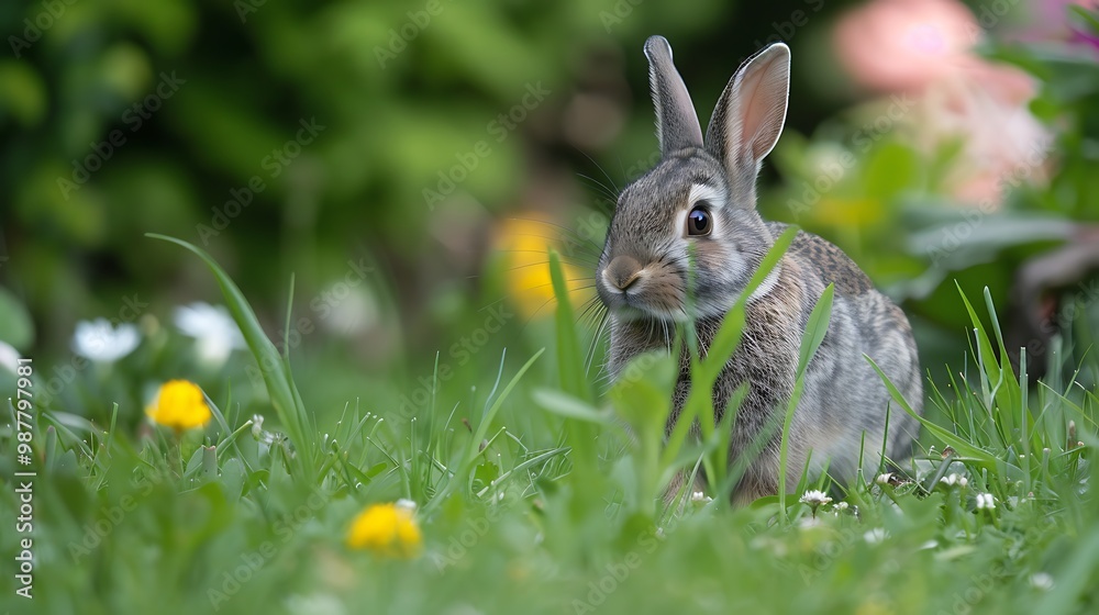 Fototapeta premium Spring bunny in the lawn