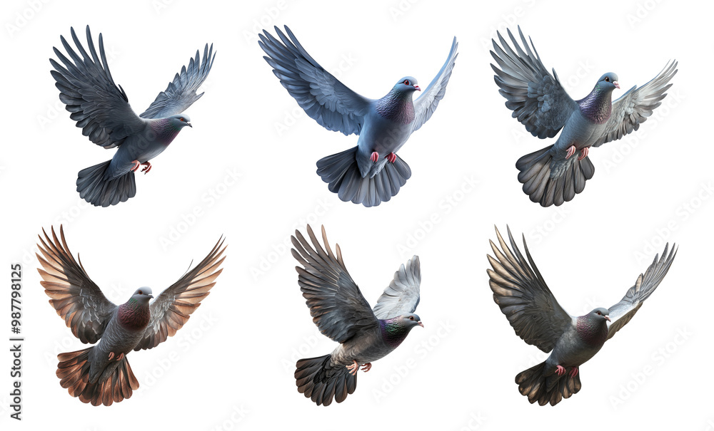 Six Pigeons in Flight Transparent Background High Resolution Six Pigeons in Flight Transparent Background High Resolution