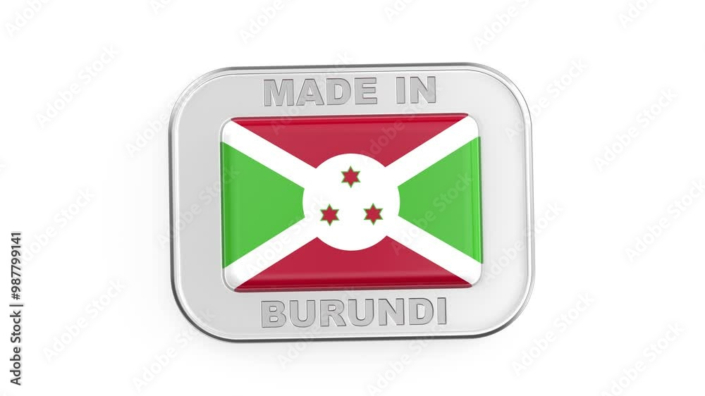 Made in Burundi, silver badge with the national flag of Burundi
Made in Burundi, silver badge with the national flag of Burundi