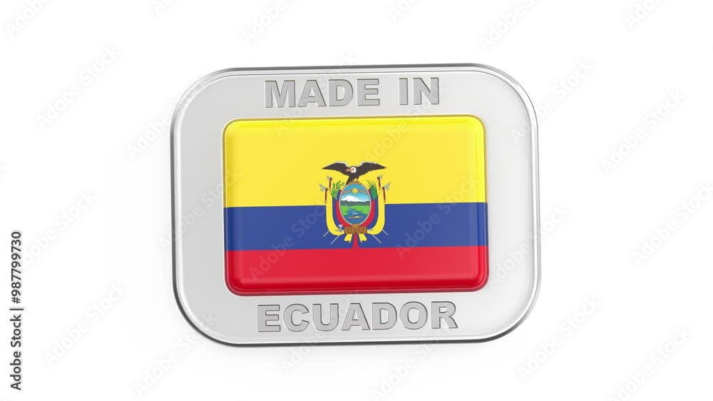 Made in Ecuador, silver badge with the national flag of Ecuador
Made in Ecuador, silver badge with the national flag of Ecuador