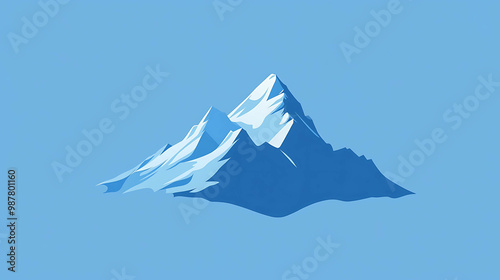 Minimalist illustration of a snowy mountain peak against a light blue sky.