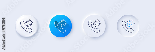 Call center service line icon. Neumorphic, Blue gradient, 3d pin buttons. Share phone call sign. Feedback symbol. Line icons. Neumorphic buttons with outline signs. Vector