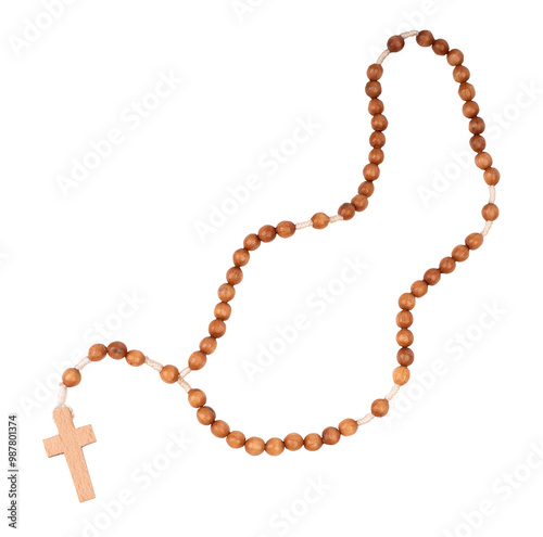wooden rosary beads isolated on transparent background. png