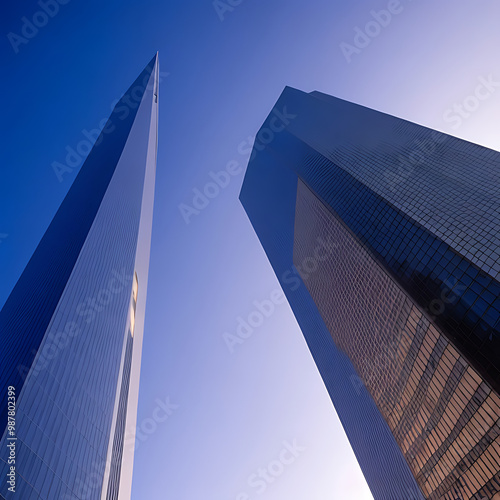 Iconic high-rises like the Wilshire Grand and US Bank Tower dominate the downtown skyline, featuring sleek, modern glass facades and impressive heights photo