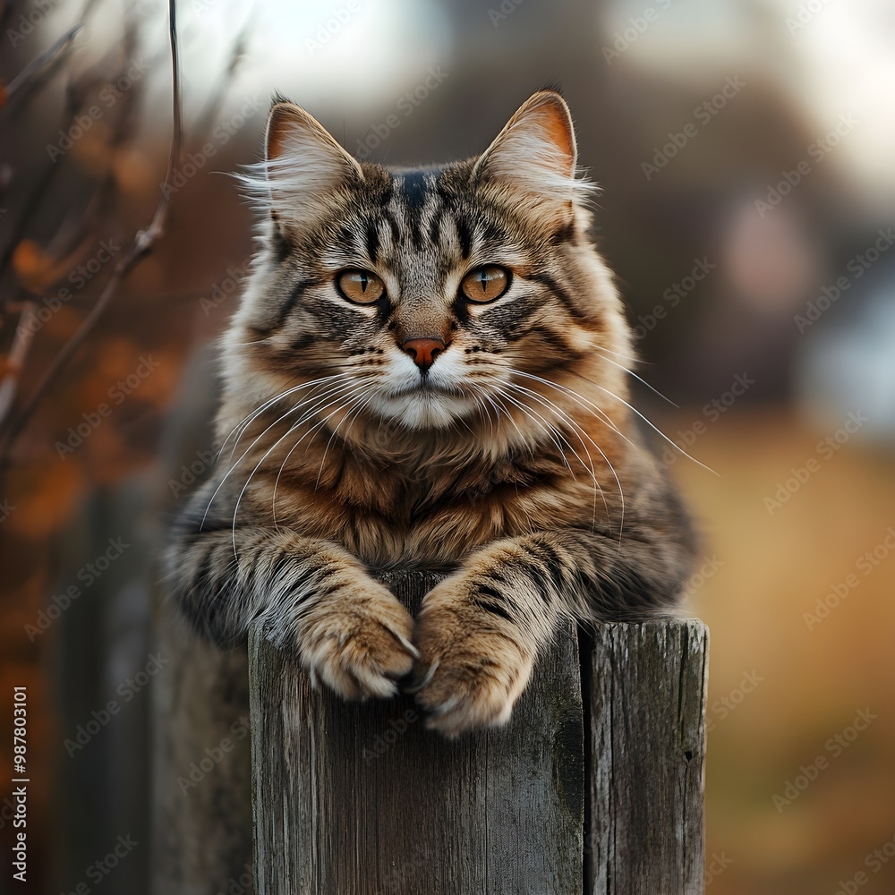 Cat perched on high fence enjoying sunny day picture Cat perched on high fence enjoying sunny day picture