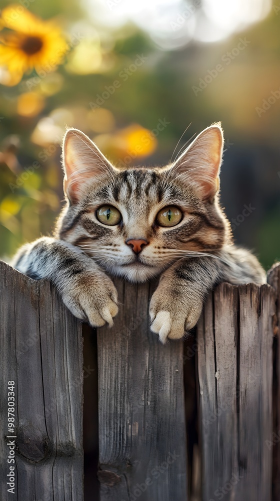 High fence provides perfect lounging spot for cat picture High fence provides perfect lounging spot for cat picture