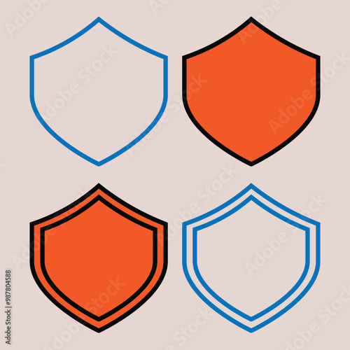 Shield icon set. Protect shield security line icons. Badge quality symbol, sign, logo or emblem. Vector illustration. shield protection outline icon.