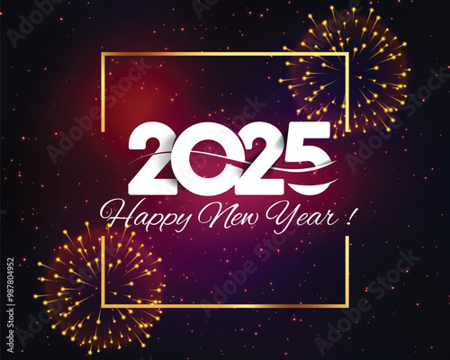 Happy new year 2025. Festive 2025 new year celebration with open gift box and 3D numbers. Trendy and modern design