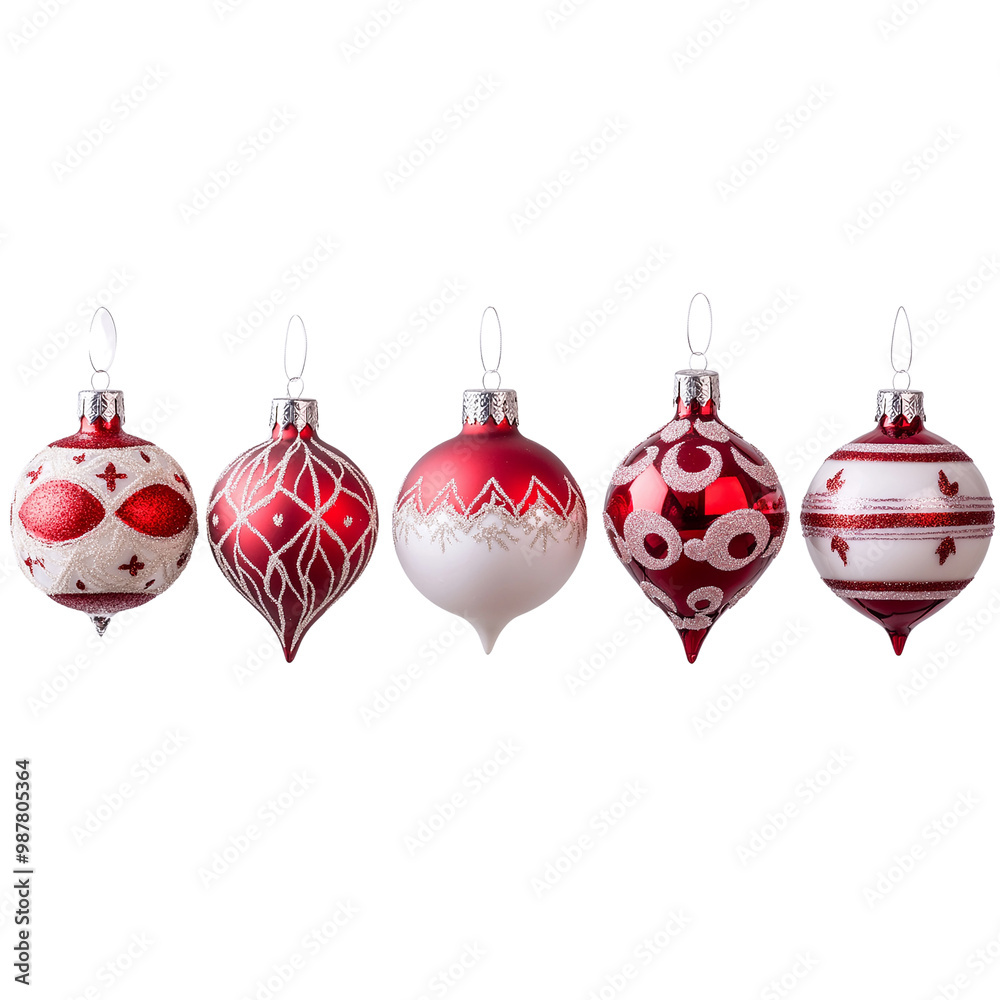 Christmas ornaments in various designs with various patterns and shapes, cut out Christmas ornaments in various designs with various patterns and shapes, cut out