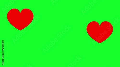 motion graphics video red hearts shape 2d animated video on green screen chroma key background