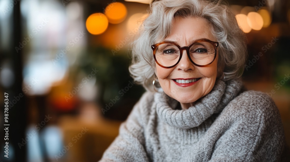A woman with glasses and a gray sweater is smiling