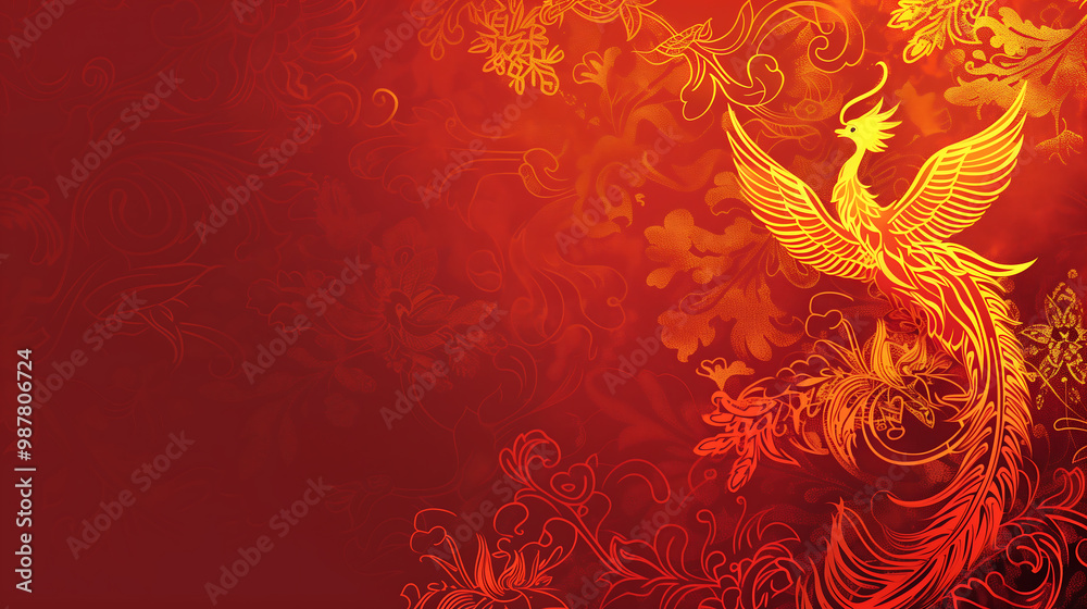 golden phoenixes soaring across the scene Chinese pattern background golden phoenixes soaring across the scene Chinese pattern background