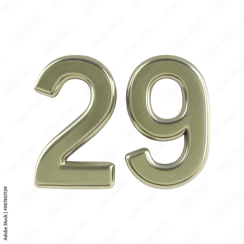 Glossy gold number 29 displayed in standard scale for decorative purposes. Generative AI Glossy gold number 29 displayed in standard scale for decorative purposes. Generative AI