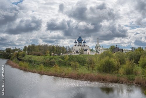 Amazing view of the river, church in Suzdal, Russia.