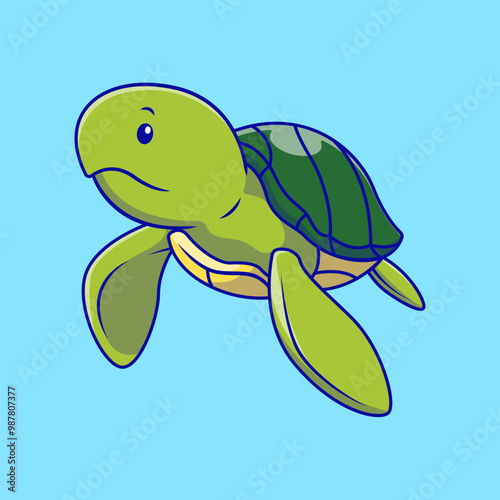 Cute Sea Turtle Cartoon Vector Illustration. Sea Creatures Concept. Flat Cartoon Style.