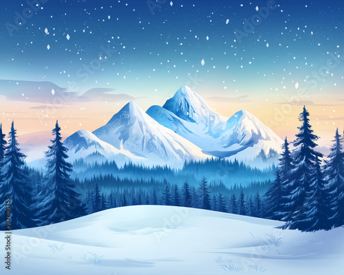 Winter Mountain scenery, illustration