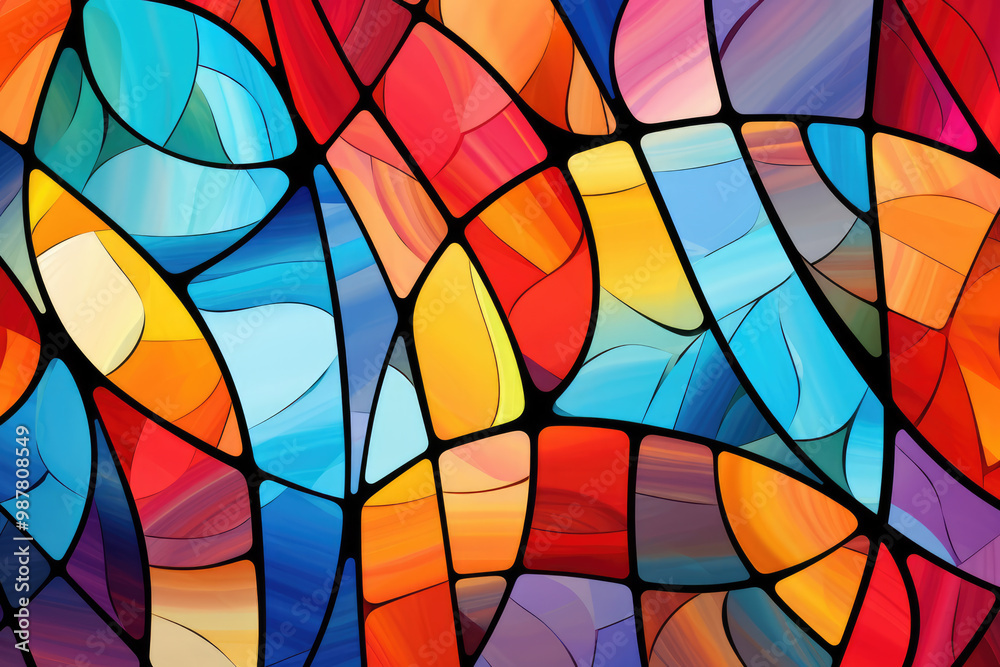 generated illustration of abstract colorful geometric pattern with stained glass effect.