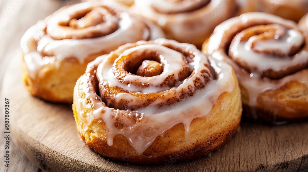Sweet, fluffy cinnamon rolls topped with a thick, sugary glaze.