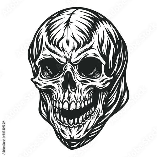 Black and white human skull vector illustration