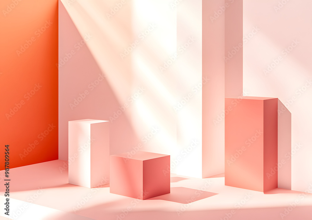 Portrait layout of light pink wall 3D render style image pink marble podium Portrait layout of light pink wall 3D render style image pink marble podium