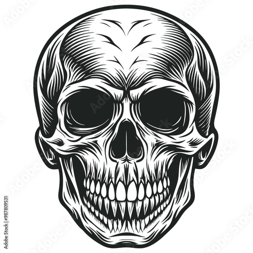 Black and white human skull vector illustration