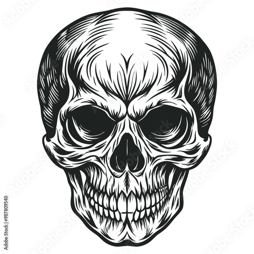Black and white human skull vector illustration
