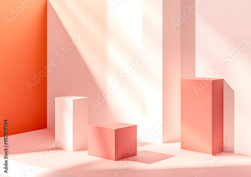 Wallpaper Mural Portrait layout of light pink wall 3D render style image pink marble podium Torontodigital.ca