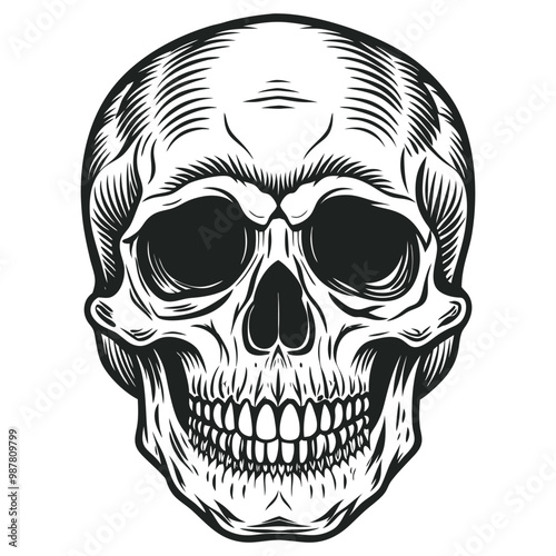 Black and white human skull vector illustration