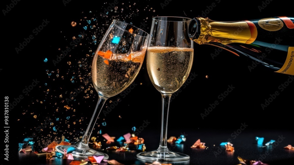Champagne Celebration with Confetti Champagne Celebration with Confetti