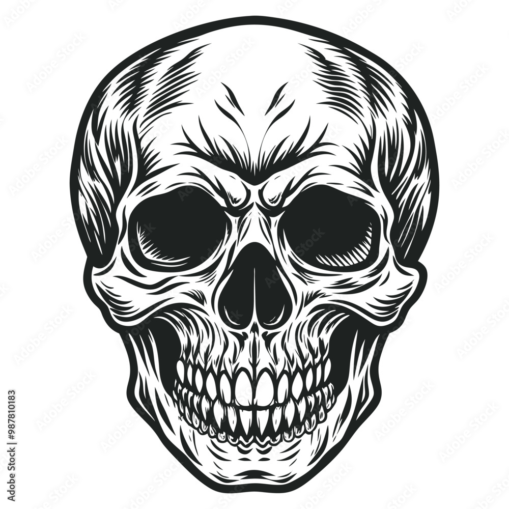 Fototapeta premium Black and white human skull vector illustration