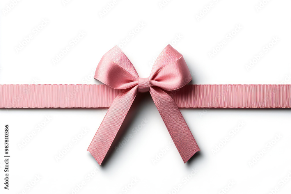 Pink ribbon with a decorative bow on white background Pink ribbon with a decorative bow on white background
