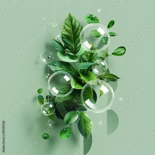 abstract background with green leaves
