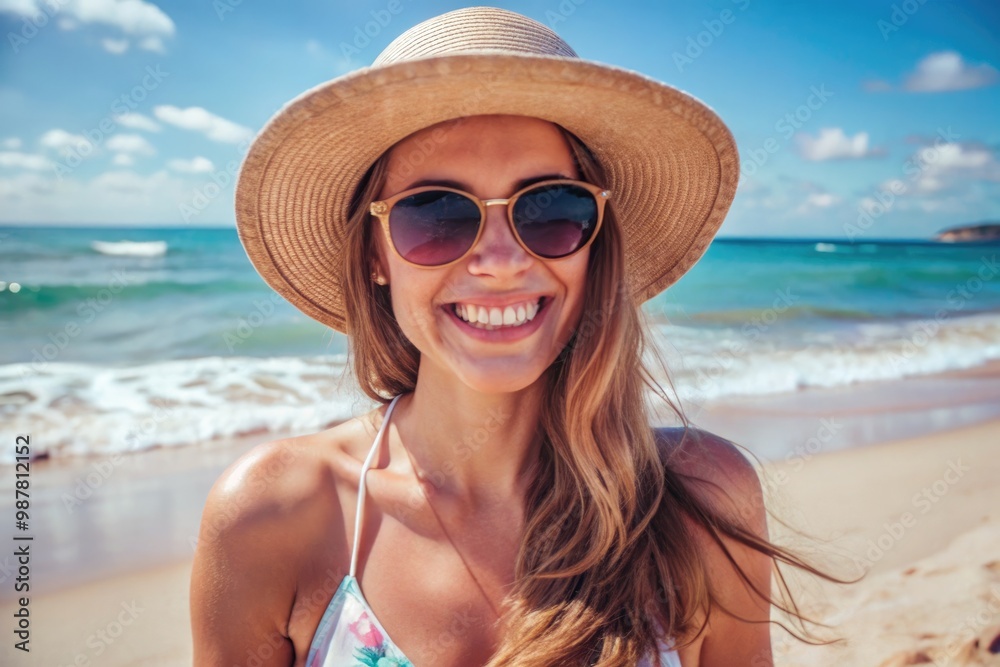 A young woman smiles while weighing herself on a standard scale in a bright room. Generative AI A young woman smiles while weighing herself on a standard scale in a bright room. Generative AI