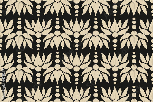 Motifs Ikat floral embroidery background.geometric ethnic oriental pattern traditional.Aztec-style abstract vector illustration. design for texture, fabric, clothing, wrapping, decoration
