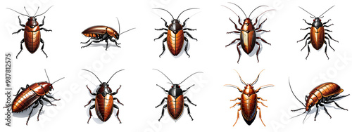 Illustration set of cockroach. White background